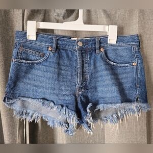 Free People We The Free Soft & Relaxed Cutoff Frayed Denim Shorts Sz 27 Blue